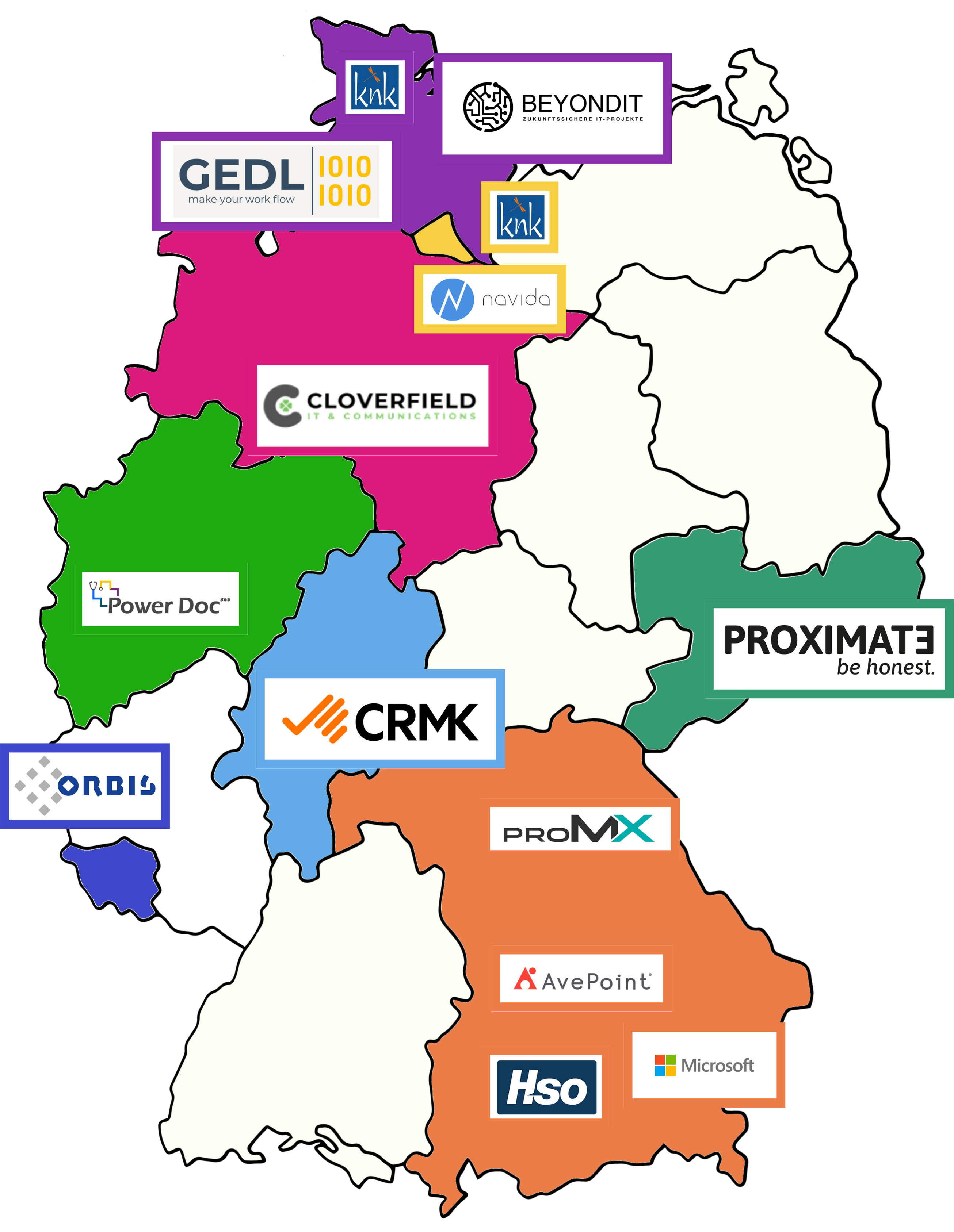 A map of Germany with the logos of all ColorCloud supporters