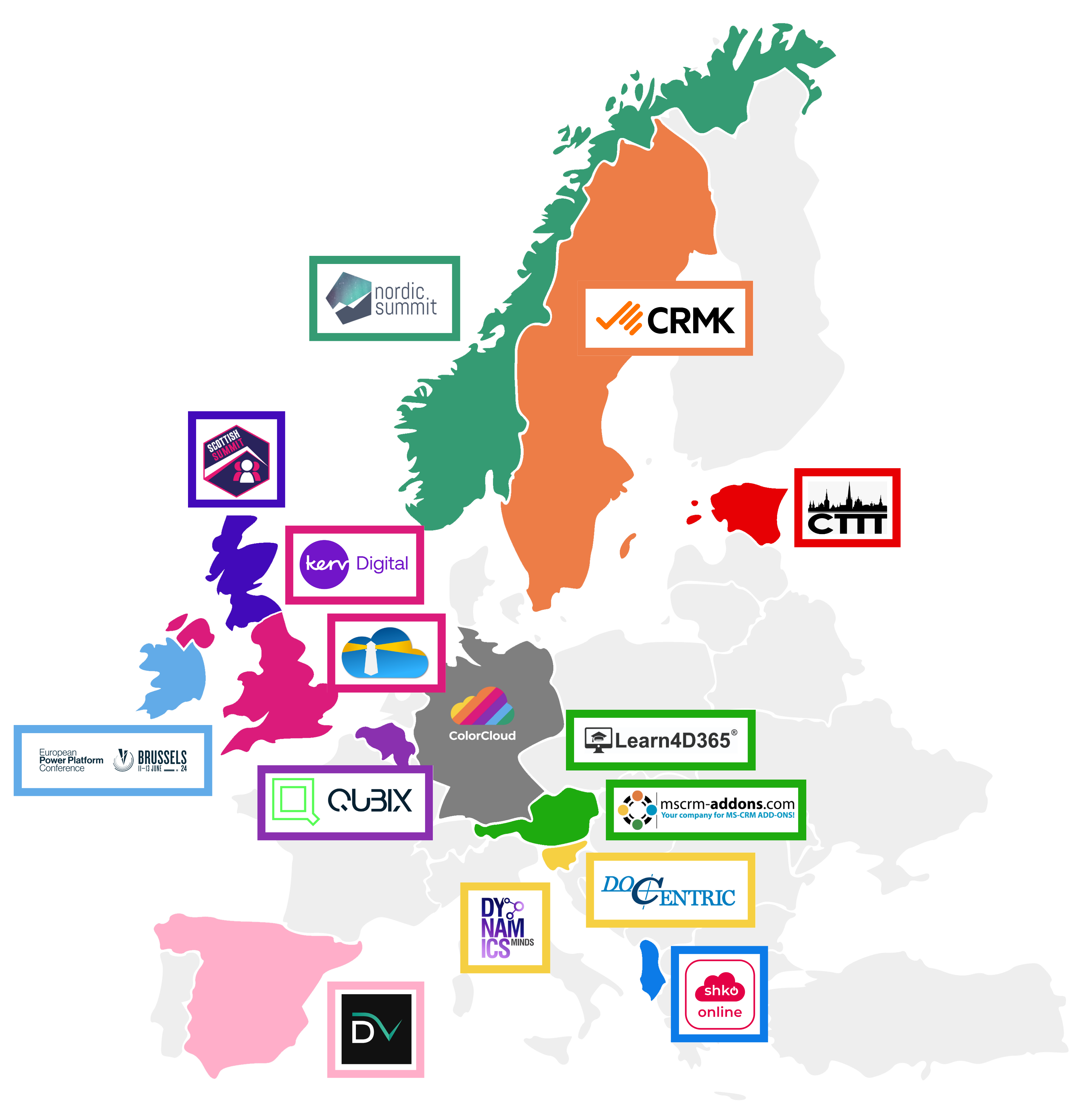 A map of Europe with the logos of all ColorCloud supporters