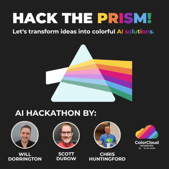 AI Hackathon called Hack the Prism presented by Dona Sarkar, Chris Huntingford and Will Dorrington